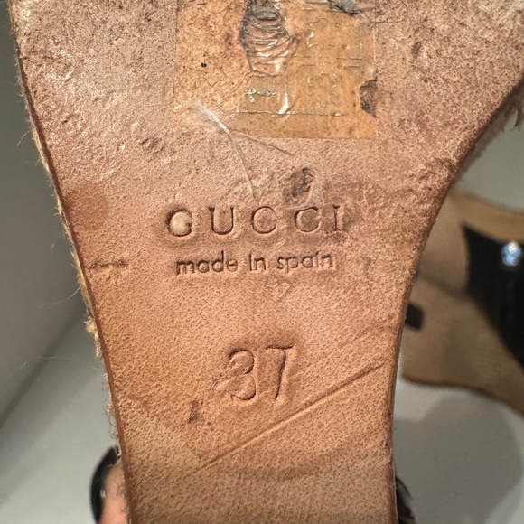 Gucci Black Leather Peep Toe Espadrille Wedge Sandals - Picture 4 of 6